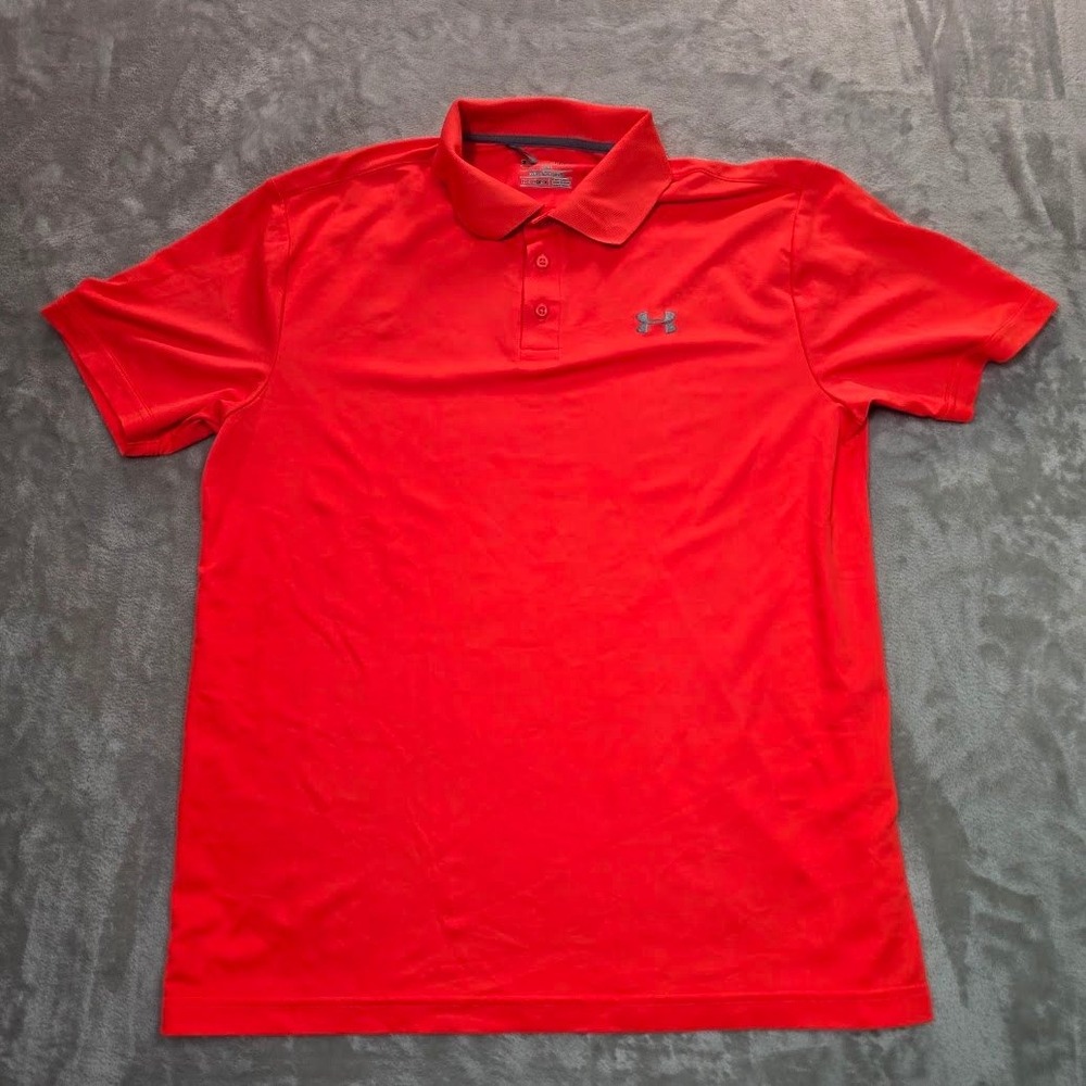 Under Armour Mens HeatGear Loose Fit Polo Shirt Red Short Sleeve Large